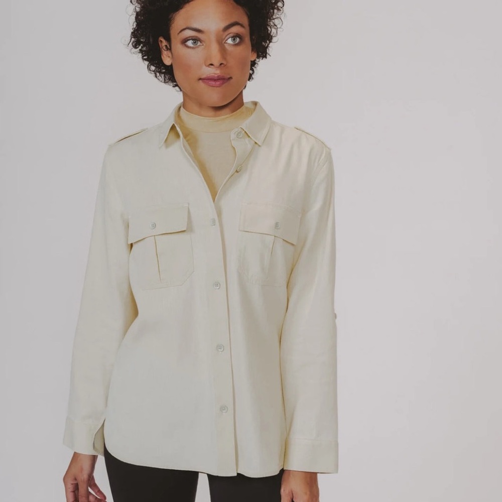 The Normal Brand Women’s Military Overshirt Utility Button Down Ivory Medium
